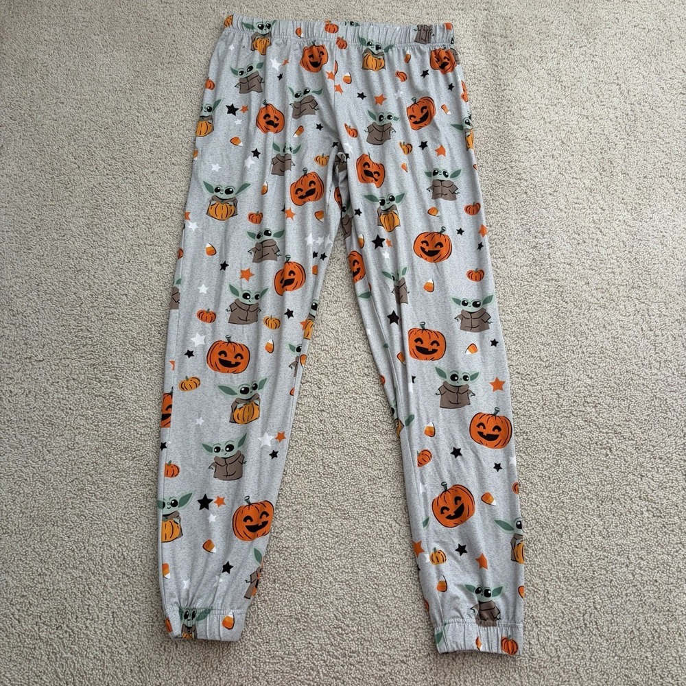 Munki Munki Star Wars Halloween Pajama Pants Medium Gray Sleep Pumpkin Baby Yoda